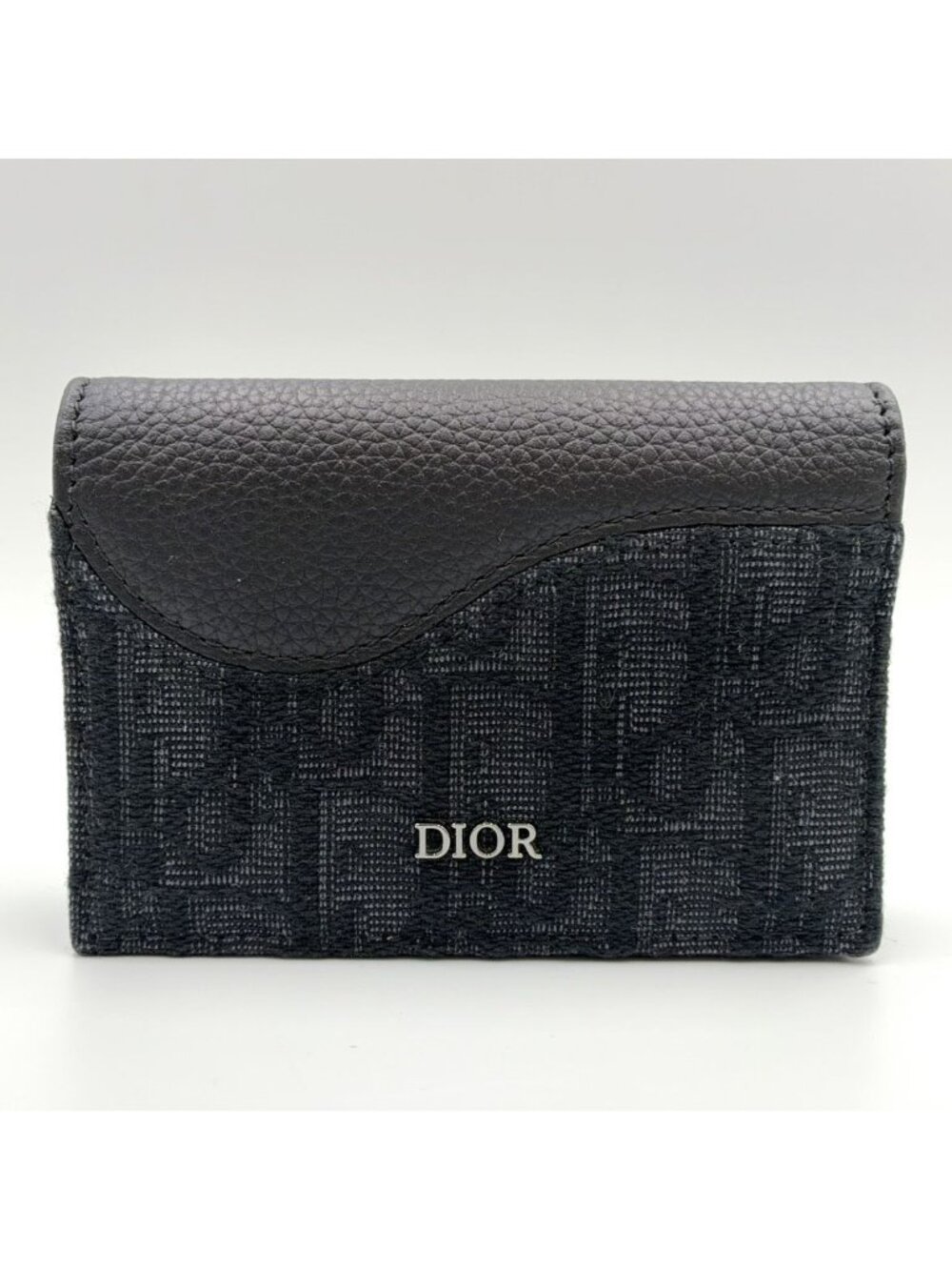 Dior Saddle Business Leather Cotton Navy Black Card Case